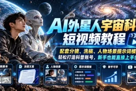 AI外星人宇宙科普短视频教程，配套分镜、洗稿、人物场景提示词模板，轻松打造科普账号，新手也能直接上手创作