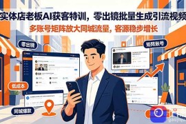 实体店老板AI获客特训，零出镜批量生成引流视频，多账号矩阵放大同城流量，客源稳步增长