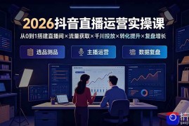 2026抖音直播运营实操课：从0到1搭建直播间×流量获取×千川投放×转化提升×复盘增长，系统掌握完整闭环