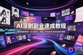 AI漫剧副业速成教程，取材编剧剪辑一站式教学；快速上手实现内容变现接单增收