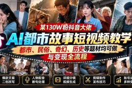 某130W粉抖音大佬AI都市故事短视频教学：都市、民俗、奇幻、历史等题材均可做与变现全流程
