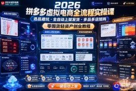 2026拼多多虚拟电商全流程实操课，选品避坑・全自动上架发货・多品多店矩阵，零囤货轻资产创业教程