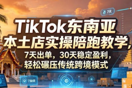 TikTok东南亚本土店实操陪跑教学，7天出单，30天稳定盈利，轻松碾压传统跨境模式