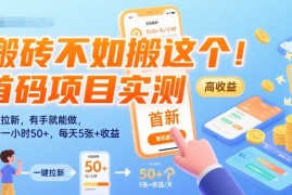 搬砖不如搬这个！首码项目实测：一键拉新，有手就能做，单号一小时50 ，每天5张 收益【揭秘】