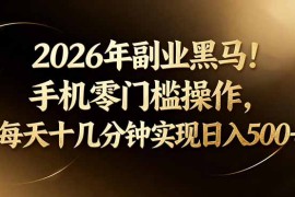 2026年副业黑马！手机零门槛操作，每天十几分钟实现日入500 