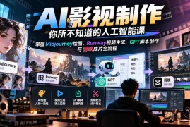 【无水印】AI影视制作-你所不知道的人工智能课，掌握Midjourney绘图、Runway视频生成、GPT脚本创作与剪映成片全流程