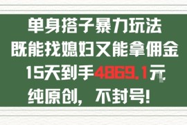 单身男女找搭子，既能找媳妇又能拿佣金的玩法一个微信15天到手4869