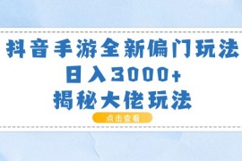 （11075期）抖音手游全新偏门玩法，日入3000 ，揭秘大佬玩法