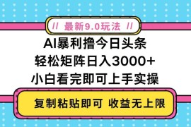 （13363期）今日头条最新9.0玩法，轻松矩阵日入2000 