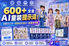 600 全套AI童装提示词！含图文口令 视频动作指令 配套参考图，Word-Excel规整分类，童装电商、种草无脑量产内容！