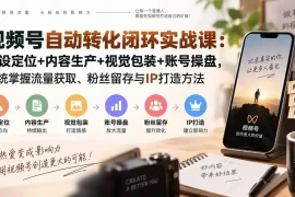 视频号自动转化闭环实战课：人设定位 内容生产 视觉包装 账号操盘，系统掌握流量获取、粉丝留存与IP打造方法