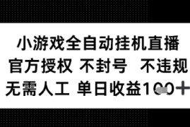 小游戏全自动挂G直播，官方授权 不违规不封号，无需人工单日收益1张 