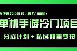 单机手游冷门赛道，分成计划＋私域双重变现，边玩游戏边赚钱，月入10000 