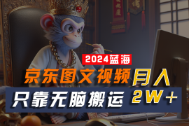 2024最新蓝海项目，只靠无脑搬运，不需要剪辑，有手就会，京东图文视频，每月亲测2w 