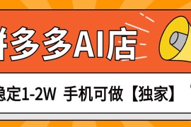 独家项目，拼多多虚拟AI店，月稳定1-2W，手机可做