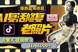 （11596期）暴热蓝海项目，AI复活修复老照片，流量大 变现快 一天收入1000 教程 素材
