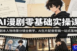 AI漫剧零基础实操课：剧本人物场景分镜全教学，AI生片配音剪辑一站式落地