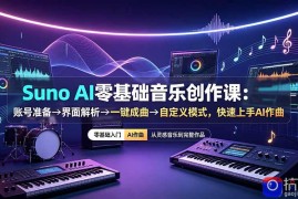 Suno AI零基础音乐创作课：账号准备→界面解析→一键成曲→自定义模式，快速上手AI作曲