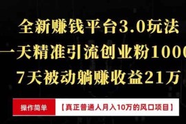 （13839期）全新裂变引流赚钱新玩法，7天躺赚收益21w ，一天精准引流创业粉1000 ，…