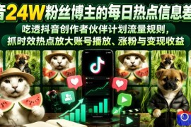 抖音24W粉丝博主的每日热点信息差教学，吃透创作者伙伴计划流量规则，抓时效热点放大账号播放、涨粉与变现收益