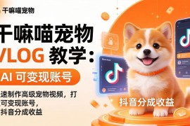 干嘛喵宠物 VLOG 教学：AI 快速制作高级宠物视频，打造可变现账号，拿抖音分成收益