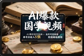 AI爆款国学视频，独家起号方法，小白直接上手，当天可见收益，单号日收入5张 附保姆级教程