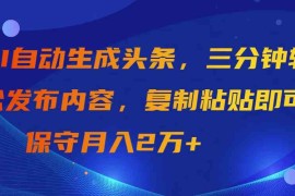 （9811期）AI自动生成头条，三分钟轻松发布内容，复制粘贴即可， 保守月入2万 