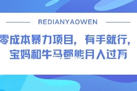 零成本暴力项目，有手就行，宝妈和牛马都能月入过W
