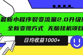 （13462期）最新小程序升级版项目，全新变现方式，小白轻松上手，日均稳定1000 
