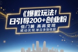 爆款玩法：日引200 创业粉，低门槛高变现，轻松实现单日多张收益