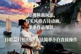 短视频新玩法，写实风格古诗动画，条条作品爆款，日收益轻松8张 玩法简单小白直接操作