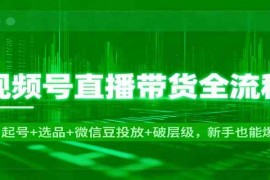 视频号直播带货全流程：起号 选品 微信豆投放 破层级，新手也能爆单