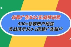 谷歌广告B2C实战特训营，500 谷歌账户经验，实战演示从0-1搭建广告账户