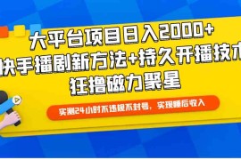 （9947期）大平台项目日入2000 ，快手播剧新方法 持久开播技术，狂撸磁力聚星
