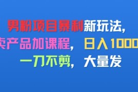 男粉项目新玩法，卖产品加课程，日入1k 暴利成本低，一刀不剪，大量发