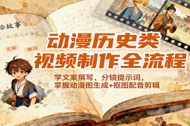 动漫历史类视频制作全流程，学文案撰写、分镜提示词，掌握动漫图生成 抠图配音剪辑