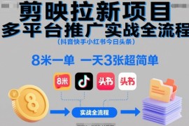 剪映拉新项目多平台推广实战全流程(抖音快手小红书今日头条)，8米一单，一天3张超简单