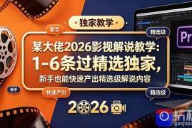 某大佬2026影视解说教学：1-6条过精选独家，新手也能快速产出精选级解说内容