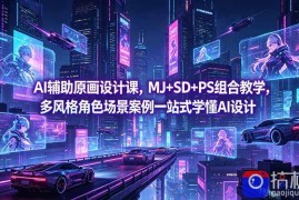 AI辅助原画设计课，MJ SD PS组合教学，多风格角色场景案例一站式学懂AI设计