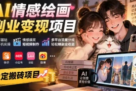 AI情感绘画副业变现项目｜零基础手机实操，情感搞笑短视频制作，多平台流量分成轻松賺副业收益