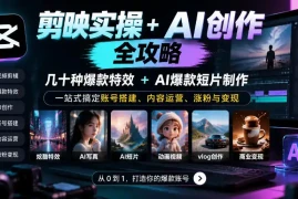 剪映实操 AI创作全攻略｜几十种爆款特效 AI爆款短片制作，一站式搞定账号搭建、内容运营、涨粉与变现
