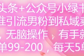 微头条 公众号小绿书，精准引流男粉到私域卖套图，无脑操作，有手就行，每单99-200，每天5单
