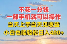 不花一分钱，一部手机就可以操作，当天上手当天见收益，小白也能轻松日入4张 