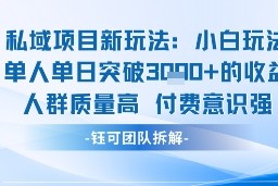 私域项目新玩法小白玩法单人单日突破1k的收益人群质量高付费意识强
