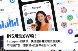 INS月涨6W粉！Instagram创收课，快速增粉并实现流量变现，不用用投广告，靠算法 低客单价月入1W刀