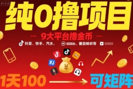 纯0撸项目，9大平台撸金币，抖音，快手，汽水，番茄畅听等，1天100，可矩阵