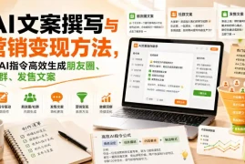 AI文案撰写与营销变现方法，用AI指令高效生成朋友圈、社群、发售文案