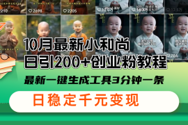 （13021期）10月最新小和尚日引200 创业粉教程，最新一键生成工具3分钟一条，日稳…