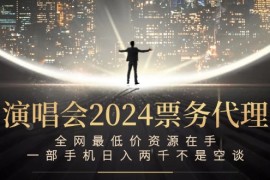 （12671期）演唱会2024票务代理，全网最低价资源在手，一部手机日入两千不是空谈