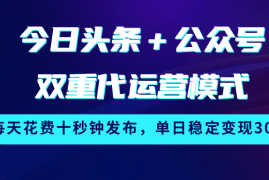 今日头条＋公众号双重代运营模式，每天花费十秒钟发布，单日稳定变现300 